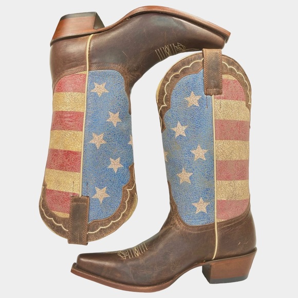 SOLD Shyanne Womens 7.5M Red White & Blue American Flag Western Pull-On Boots - Picture 7 of 12